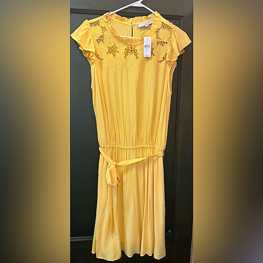 LOFT Yellow Eyelet Ruffle Dress